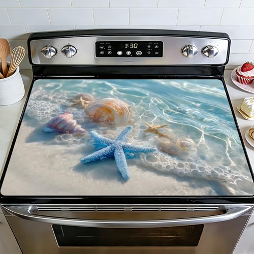 Image of BVBOX 28.5 inch x 20.5 inch Stove Top Cover Mat for Electric Stove, Non-Slip Stove Cooktop Countertop Protector Cover Pad Washable Absorbent for Kitchen Home Decoration (Starfish Shell, 28.5 inch*20.5 inch)