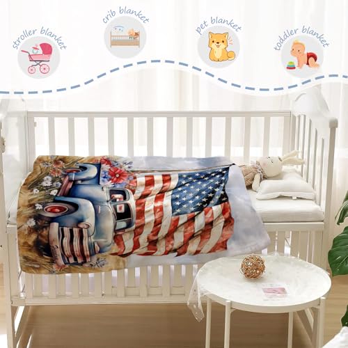 Image of YeeJu Patriotic Throw Blanket for Kids Small 4th of July Memorial Day Fourth of July Blanket for Girls Boys Child Baby Couch Bed Red White Blue Blankets Stars American Veteran Day Blanket 40x50