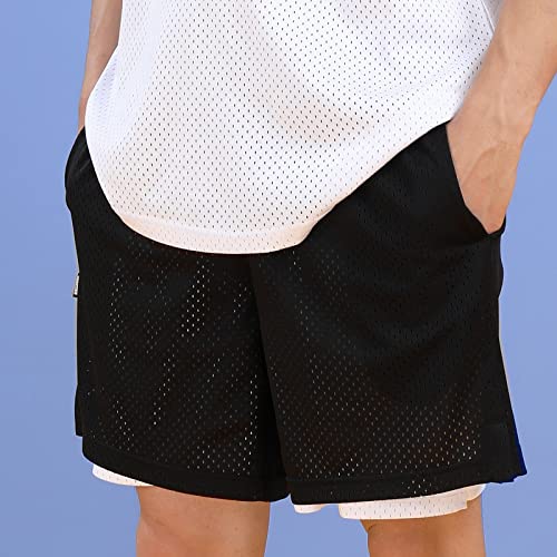 Aopaosp Men's Double-Layer Fabric 3-Inch Mesh Basketball Shorts Sports Shorts Breathable Pocket Sports Shorts(Blackwhite.3336,Medium) #TOP3