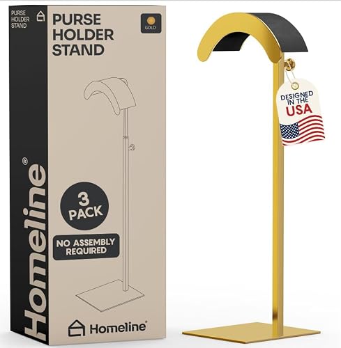 HOMELINE Purse Holder Stand – Freestanding Purse Rack Stand Adjustable 3-Pack Purse Holder/Purse Display Stand with Velvet Cradle, Weighted Non-Slip Base, No Assembly Required