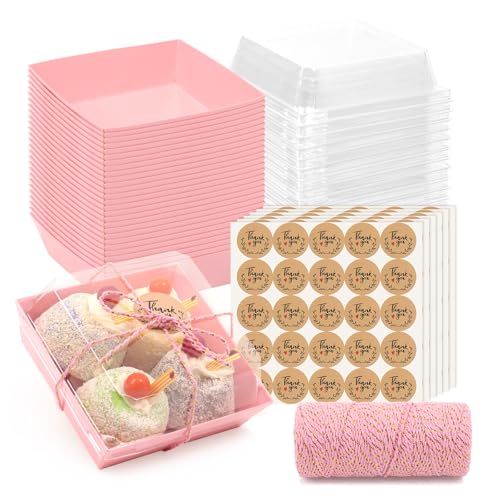 DeziWood 150 Pack Charcuterie Boxes with Clear Secure Lids, 4.7x4.7x2.6 Inches Pink Square Disposable Take Out Containers Cookies Boxes for Sandwich, Pastry, Dessert
