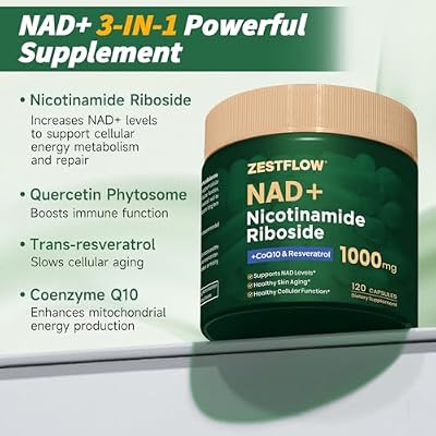 NAD Supplement, NAD+ Nicotinamide Riboside Resveratrol 1000mg, Liposomal NAD Supplement for Women & Men, NAD Plus with CoQ10 for Cellular Energy & Healthy Aging, 120 Caps - 60 Day Supply