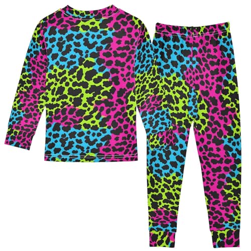 ALAZA Leopard Print Black Blue Green Pajamas Long Sleeve Sleepwear 2-Piece Pajama Set2