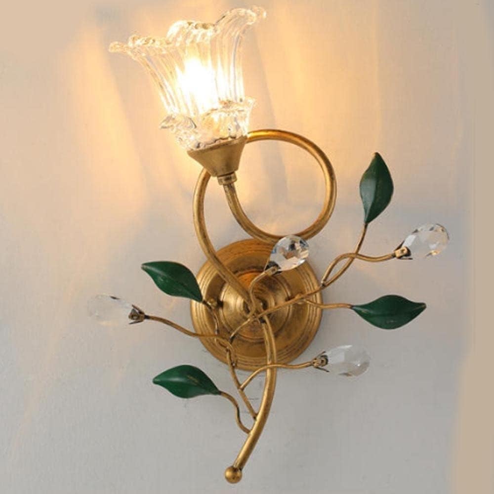 CWCQGH Wall Lamps Sconces Modern Golden Flower Bedside Reading Lights Copper Corridor Mounted Lighting with Glass,B