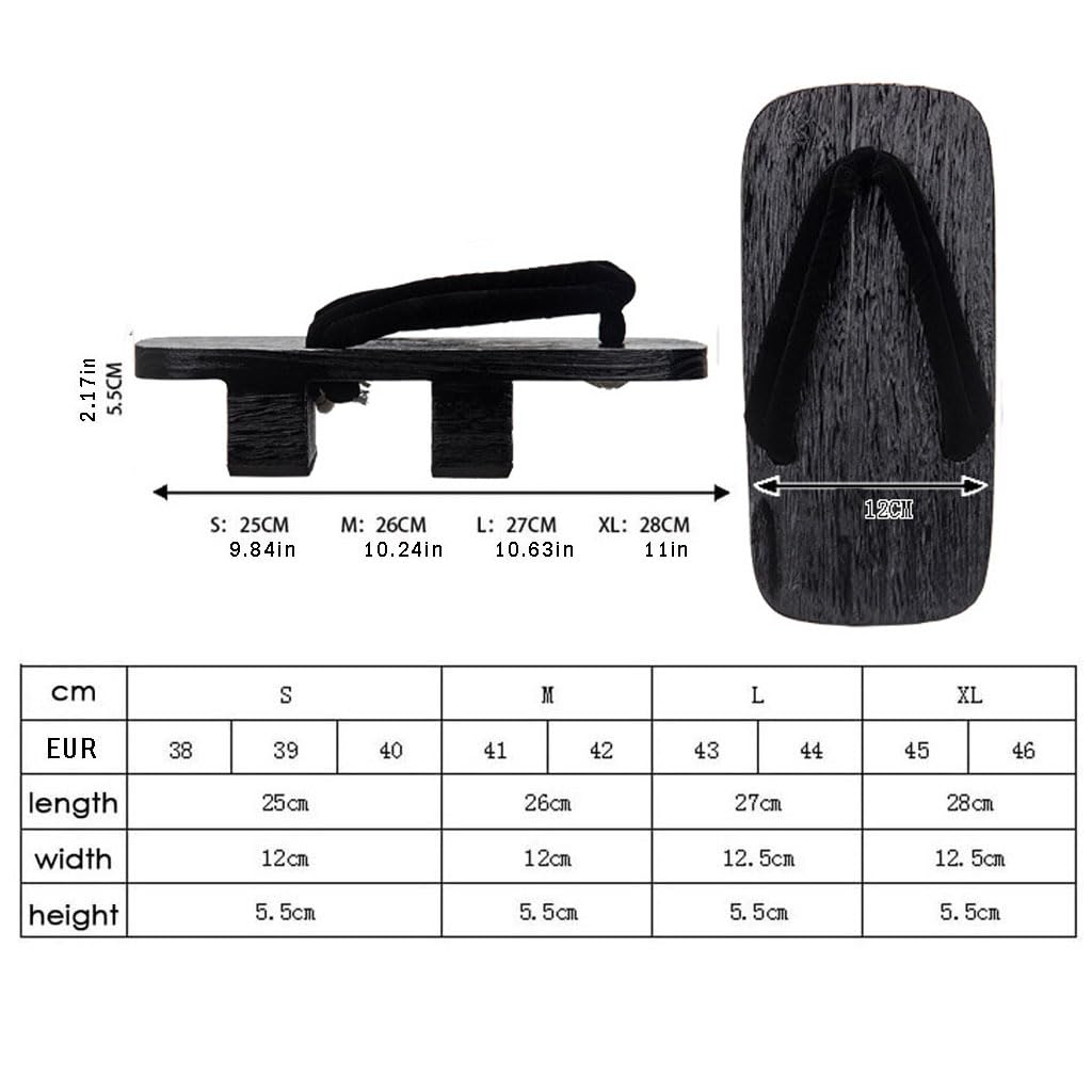 Sandalias de zuecos de madera para hombre,Geta de madera japonesa Zapatillas,zapatillas Geta Tradicionales Japonesas, Zuecos de madera Geta Ancha Amplia Sole Zapatillas (Size:27CM,Color:Negro+A)