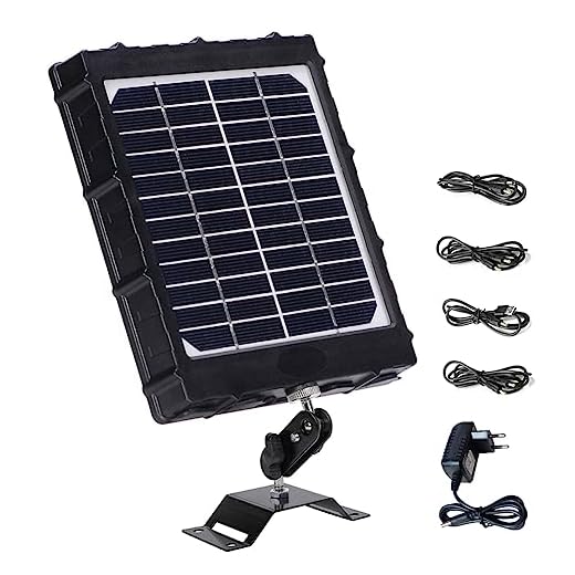 WILDGAMEPLUS Uppladdningsbar solpanel, 14 W 8000 mAh 12 V/1,2 A 9 V/1,6 A 6 V/2,4 A IP66 vattentät laddare med kablar för alla 3G/4G Trail Hunting Game Camera och 12 V LED-ljus WG-8000