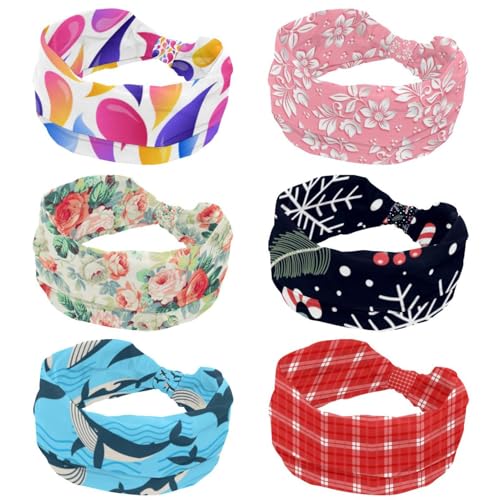 Bandeau sueur femme pour le sport et bandeau élastique cheveux longs, lot de 6 bandanas
