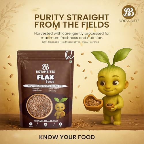Image of BOTANBITES Flax Seeds 250g - Alsi Seeds | Rich in Omega-3, Fibre & Antioxidants | High Protein Superfood for Digestion, Heart Health & Fat Loss | Raw Seeds for Eating | Vegan & Gluten-Free Snack (250g)