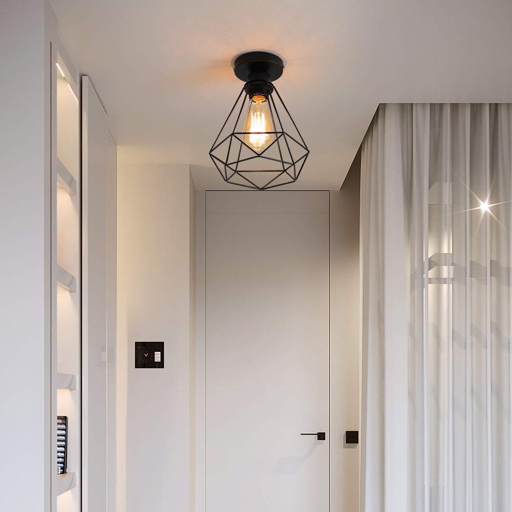 Plafoniera Industriale Vintage - Lampada Da Soffitto In Metallo Nero, 2 Attacchi E27, Per Interni - Foto 6