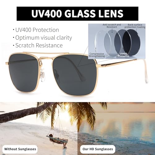 Image of JIM HALO Retro Square Aviator Sunglasses Premium Glass Lens Flat Metal Eyewear Men Women
