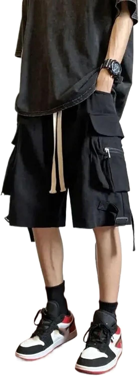 Men's Cargo Shorts Male Baggy Elastic Waist Loose Solid Strech Short Pants