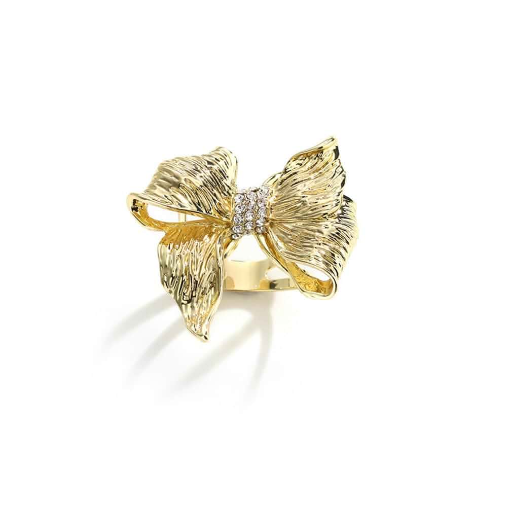 Texture Bow Silk Scarf Ring Brooch for Women Fashion CZ Crystal Brushed Bowknot Shawl Scarves Buckle Wrap Clasp Clip Rings Brooches Delicate Holiday Dress Accessories Jewelry