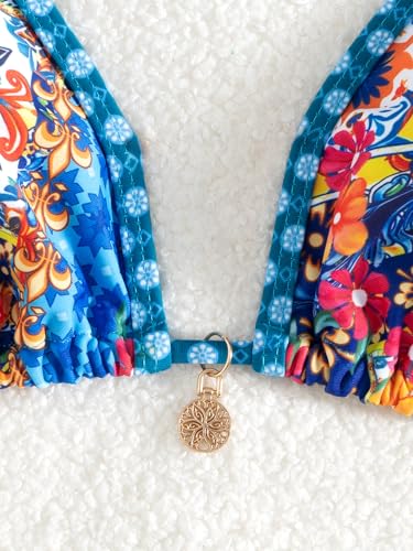 Women's 2 Piece Floral Bikini Boho Halter Triangle Bikini Set Tie Back Swimsuit Bathing Suit Beachwear Swimwear4