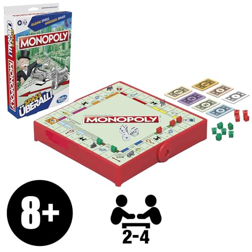 Monopoly Compact Board Game, Classic Family Game in Travel Version for Travel, 2 to 6 Players, Strategy Game Suitable from 8 Years, Travel Game for the Family