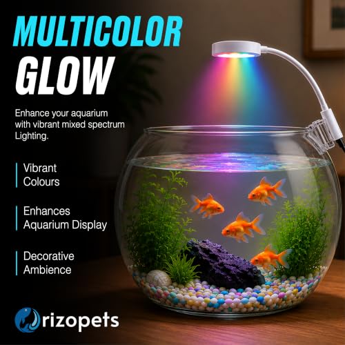 Image of Rizopets Multicolor Changing Nano Aquarium Lamp, 360-Degree Adjustable Clip Light for Small Aquarium & Fish Bowls (Blue & White)