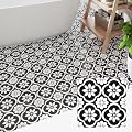 ZRJT Peel and Stick Floor Tile 30-Pcs Cover 30 Sq.Ft, Vinyl Flooring Tiles 12” x 12” Matte Self Adhesive Flooring Stickers Waterproof Removable for Renter, Bathroom Living Room, Black Flower