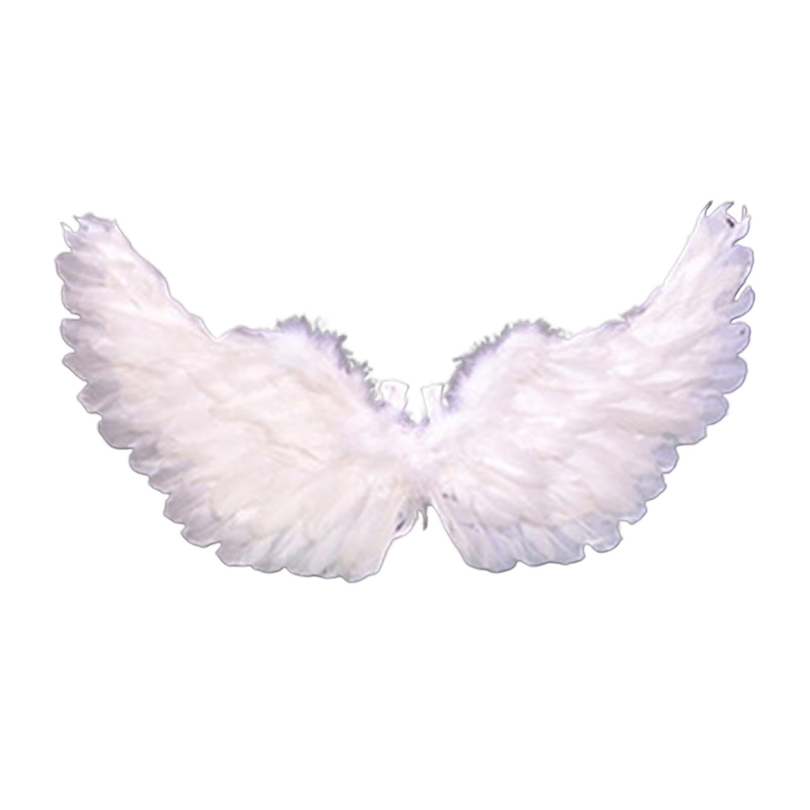 curfair Angel Feather Wings Costume Prop with Elastic Straps, Bright Color Lightweight Role Play Wings for Halloween Stage Performance Photography Cosplay (White)
