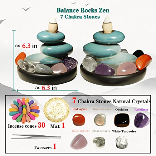 New Ceramic Backflow Incense Holder Incense Burner Waterfall,Balance Stones Zen With 7 Chakras Healing Crystals And Stones,Free Backflow Incense Cones,Aromatherapy Ornament Home Decor #TOP1