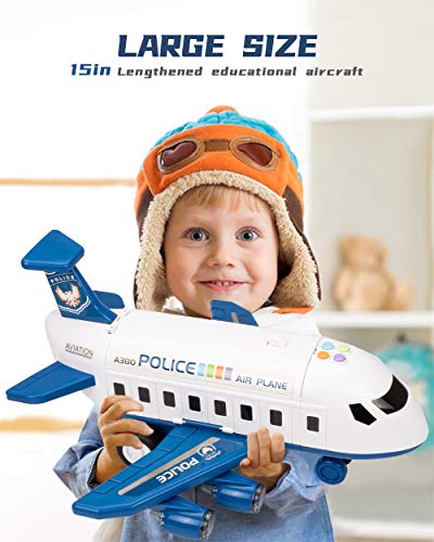 UNIH Transport Cargo Airplane Toy with 4 Toy Cars, Kids Police Airplane, Music Toy Plane with Sound and Colorful Lights, Toys for 3 4 5 Year Old Boys Girls - Thumbnail 7