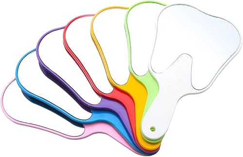 Miniatura 5 de 6pcs lindo diente en forma de mango dental espejo herramienta irrompible paciente mano espejo plástico vidrio maquillaje espejo