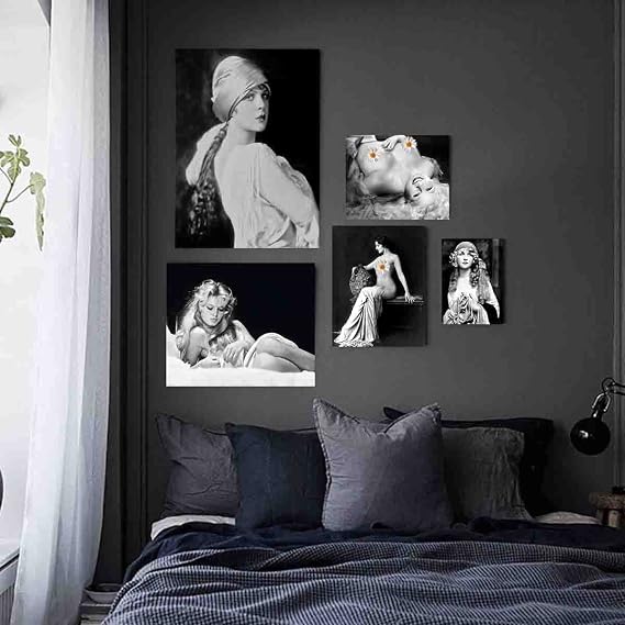 Sexy Pinup Wall Art-Wall Art For Women Sexy-Girl Black White Wall Art-Vintage-Innocent-Sweet-Sexy Art Poster-Poster For Bar-Bathroom Framed Wall Art 8x12 Inch Framed Vintage Canvas Wall Art