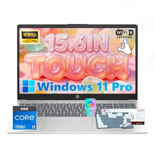 Image of HP 2026 Touchscreen Laptop Computer for Student & Business, 8GB RAM 512GB SSD Windows 11 Pro, Intel Core i3-1315U (Up to 4.5GHz), 15.6 inch LED, Copilot AI, Numeric Keyboard, Type-c, Patented KB Kit
