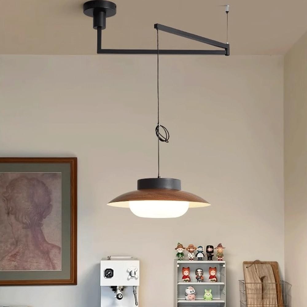 Lámpara Colgante LED con Brazo oscilante para Techo, Color Negro, Madera, Estilo Moderno de Mediados de Siglo, iluminación Blanca Ajustable, lámpara Verde, araña rústica Vintage pa