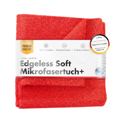 Chemicalworkz Edgeless Soft Touch: Lackschonende Premium Mikrofasertücher mit 500GSM - schonend weiche & fusselfreie Poliertücher für die Autopflege - Auto Microfasertücher | 40x40cm | rot