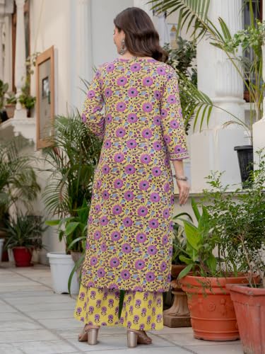 Image of Amayra Women's Pure Cotton Straight Kurta Set with Palazzo Pants & Dupatta|Kurta Set for Women