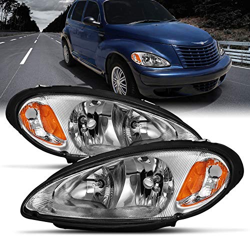AmeriLite Replacement Headlights Turn Siganl Assembly for 2001-2005 For PT Cruiser OE Factory Style Halogen Bulbs Chrome Pair - Passenger & Driver Side