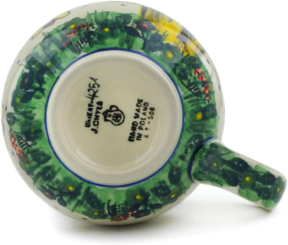 Polmedia Polish Pottery Bubble Mug 12 oz UNIKAT - Bee Happy Pattern Handmade in Boleslawiec Poland by Ceramika Artystyczna + Certificate of Authenticity