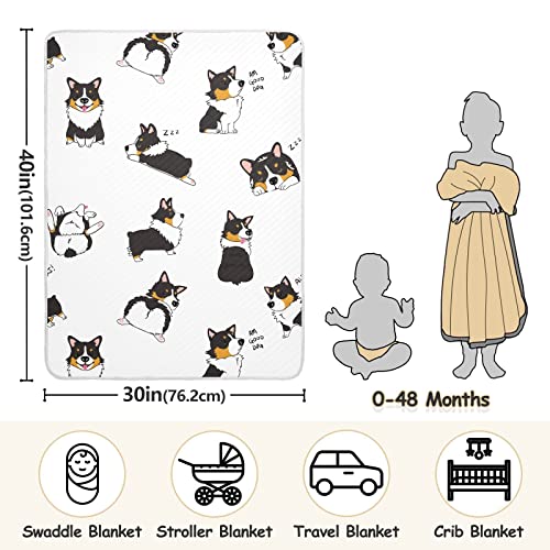 Image of Swaddle Blanket Pembroke Welsh Corgi Tricolor Dog Seamless Pattern Cotton Blanket for Infants, Receiving Blanket, Lightweight Soft Swaddling Blanket for Crib, Stroller, Nursery Blankets, 30X40 in
