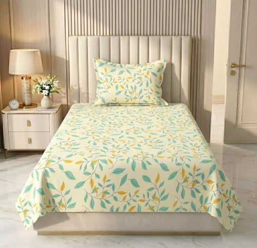 Image of HOMEKART Cotton Single Bedsheet with 1 Pillow Cover | 210 TC Premium Cotton Bed Sheet | Soft, Breathable, Lightweight & Wrinkle Resistant | 60 x 90 Inches Single Size Bedding