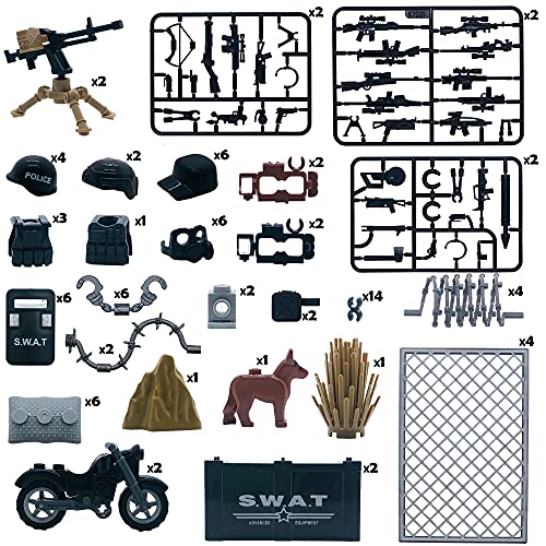 Tacyillu Weapons Pack Military Toy Swat Team Battle Building Blocks Set Combat Weapon Guns Accessories Pack Motorcycles Mini Figures Kit For Boys Age 6+ Gifts,Perfect Combination With Major Brands #TOP1
