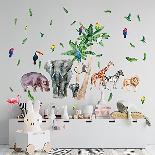 Lipastick Premium Baby Safari Nursery Decor - Jungle Animal Wall Stickers For Kids W/Elephant Lion Giraffe, Hippo, Zebra - Jungle Wall Decor Sticker Wall Decal (S, 1508211_2) #TOP2