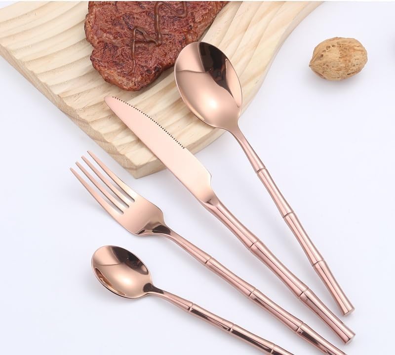 Gold Stainless Steel Flatware Set, 30-Piece Cutlery Set with Knife, Fork & Spoon, Durable 304 Silverware for Home, Party, Wedding, and Everyday Use