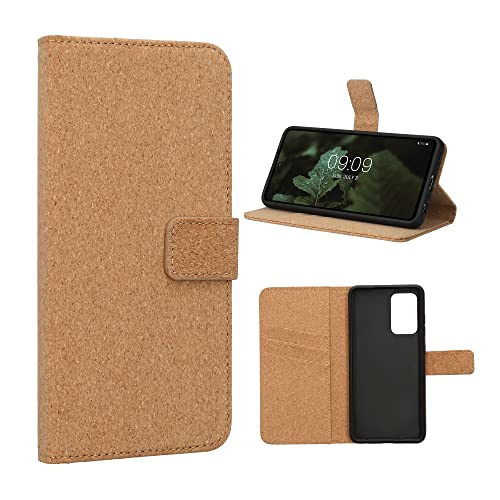 kalibri Étui Portefeuille Compatible avec Samsung Galaxy A52 / A52 5G / A52s 5G - Étui à Rabat en liège avec Compartiment Carte et Support - Marron Clair Cover