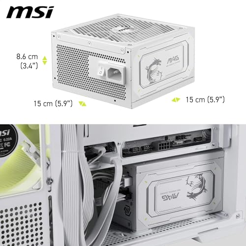 MSI MAG A1000GL PCIE5 White Alimentation, 1000W, 80 Plus Gold, ATX 3.1, Support des GPU PCIe 5.1, ATX, câbles Plats Blancs