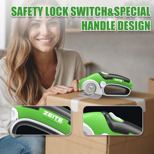Image of ZEITE 4V Cardboard Box Cutter,Cordless Electric Scissors,Max Cutting 1 /4 inch,Ideal for Cardboard,Thin Carpet & Plastic Recycling,Easy to Hold and Safe,Green