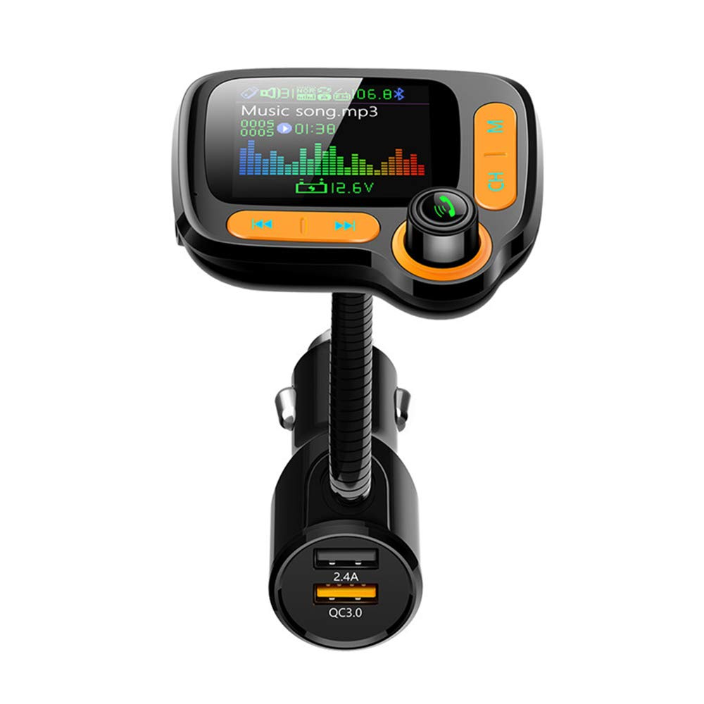 YONGYAO Coche Bluetooth 5.0 Transmisor FM Manos Libres inalámbrico Audio Receptor Reproductor de MP3 automático Cargador rápido USB Dual TF Coched 3.5mm AUX