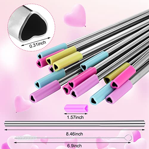Set de 8 pitillos metálicos reutilizables en forma de corazón miniatura 2