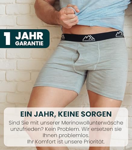 Merino.tech 100% Merino Unterwäsche Herren - Boxershorts Herren Merinowolle, Geruchsfrei Und Feuchtigkeitsableitend (Large, 1 Pack - 190 Schwarze Kohle)
