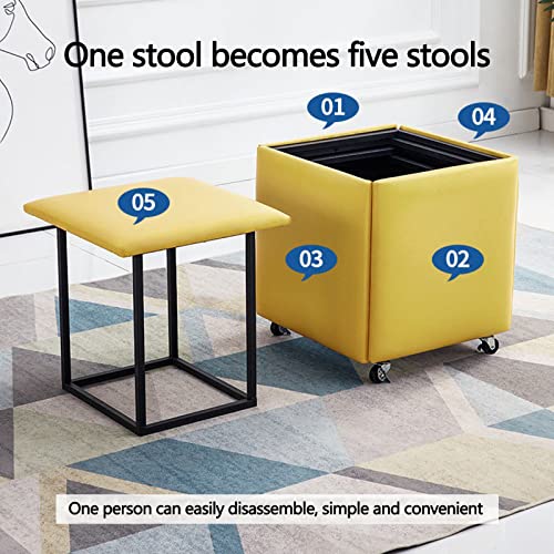 Chaise tabouret empilable 5 en 1 pouf cube modulable en cuir salon compact - 7