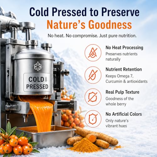 Image of Sea Buckthorn + Turmeric Pulp | Cold Pressed Himalayan Wellness Drink | Rich in Omega 3,6,7,9, Curcumin & Vitamin C | No Added Sugar | Antioxidant Rich | 300ml