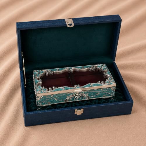 Image of Diviniti Premium Handcrafted Wedding Design 2-in-1 Decorative Storage Box with Lid, Blue | Multipurpose Home Decor Organizer for Jewelry, Keys, Chocolates, Keepsakes & Gift Decoration