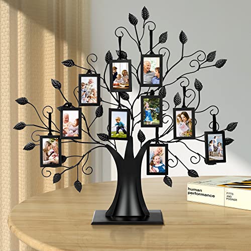 Upsimples Family Picture Frame Tree With 10 Hanging Wallet Size Picture Frames Holds 2X3 Photos, Personalized Birthday Gifts For Mom,Grandma, Metal Family Tree Wall Decor #TOP5