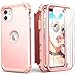 IDweel iPhone 11 Case with Tempered Glass Screen Protector, Hybrid 3 in 1 Shockproof Slim Heavy Duty Protection Hard PC Cover Soft Silicone Rugged Bumper Full Body Case, Rose Gold