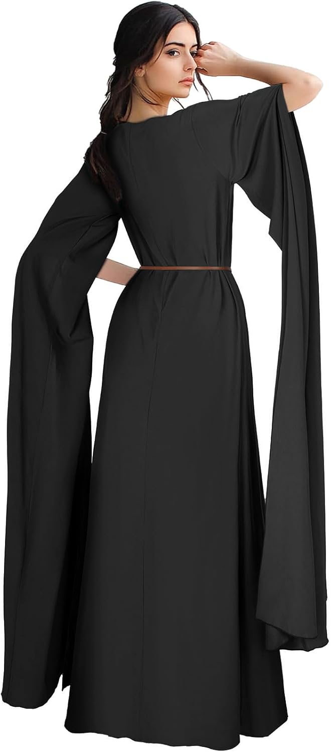 Women's Medieval Costume Renaissance Dress Long Sleeve Maxi Dress with Belt - Image 3