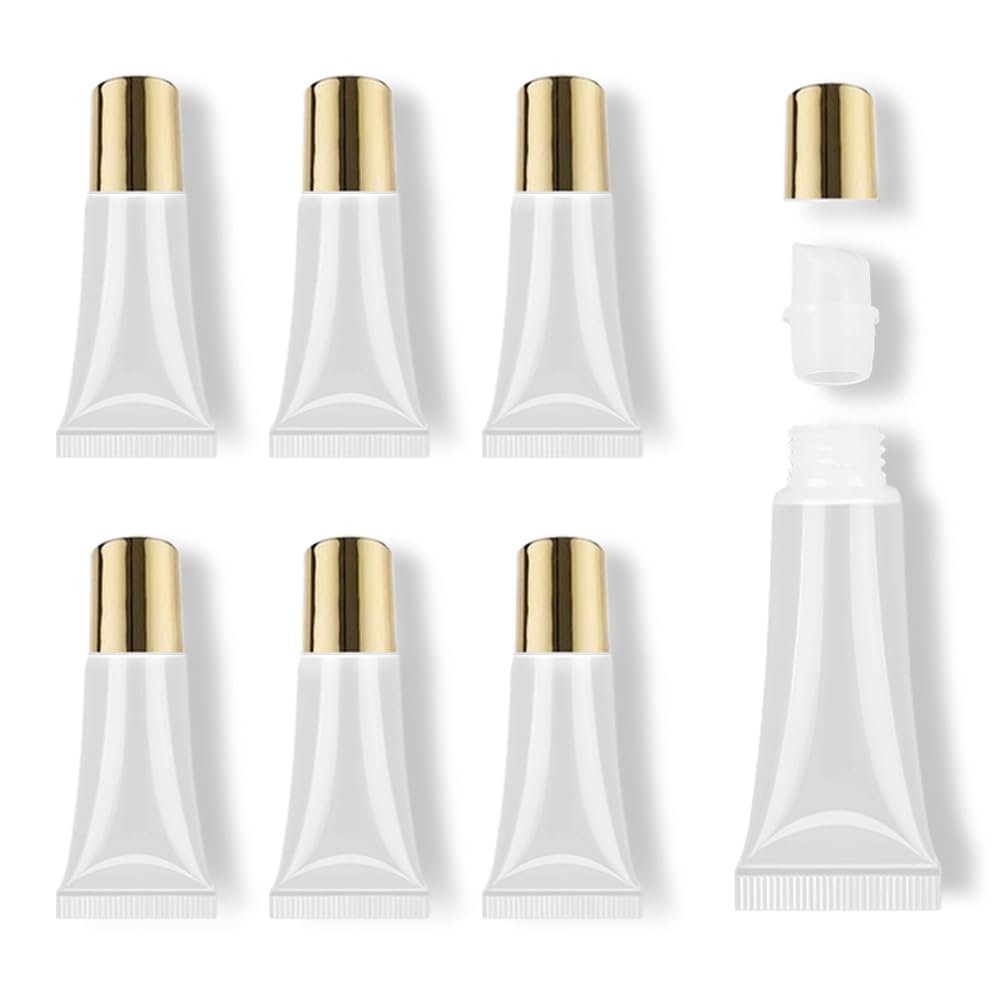 AMORIX 6 Pcs Refillable 5ml Gold Cap Lip Gloss Tubes for Lipgloss Travel 5ml-6PCS Gold