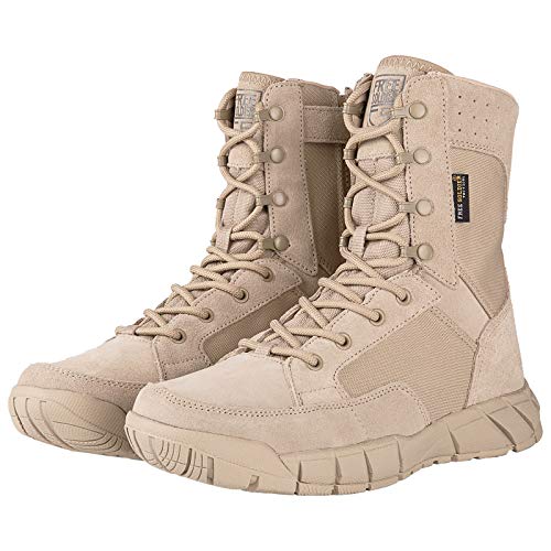 FREE SOLDIER Men's 8 Inch Tactical Side Zip Boots Military Army Work Boot Lightweight Combat Boots for Motorcycle Boots(Tan 10.5)